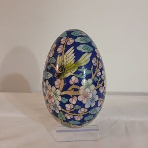 6” antique Chinese Cloisonne Enamel Floral Birds flower egg statue